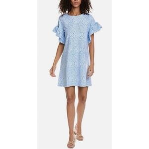 Duffield Lane Cora Ruffle Sleeve Blue Botanical Print Mini Dress Sz XS NWOT